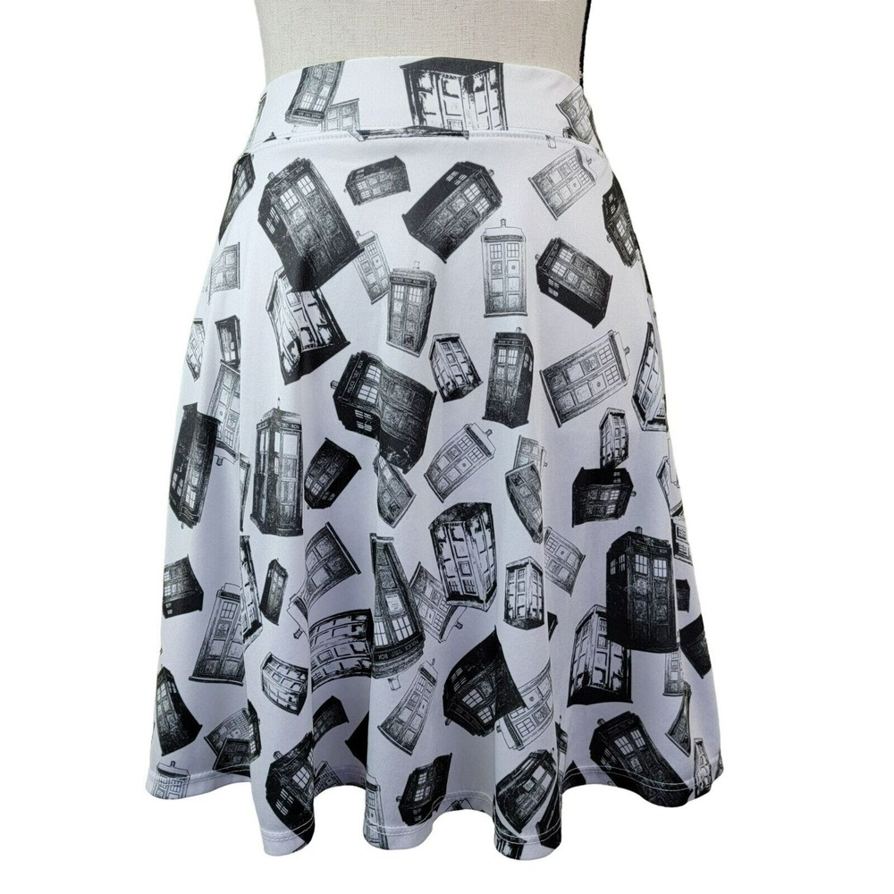 Her Universe Doctor Who Tardis Skater Skirt Juniors S White Gray Flare Mini BBC